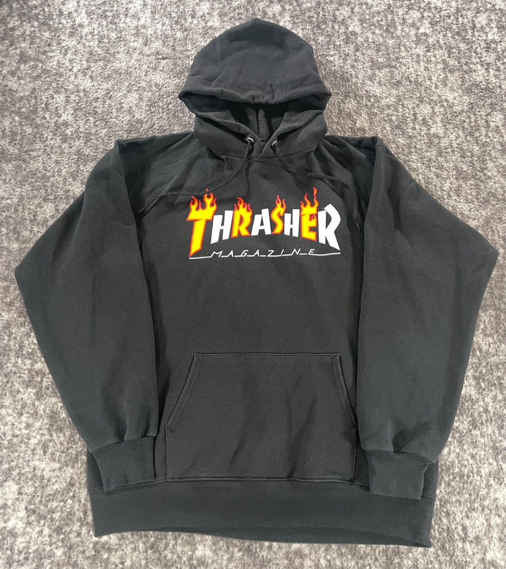 Vintage Thrasher Magazine Sweatshirt Adult M Black Hoodie Skater Grunge Y2K